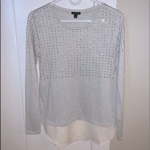 Pretty beaded Ann Taylor silver and white top